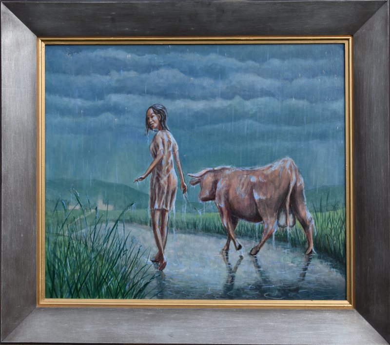 Obraz Bartka Draka namalowany na płótnie o wymiarach 30x40cm oprawiony w drewnianą ramę malowaną ręcznie przez artystę. Obraz jest zabezpieczony werniksem, rama zaś pokryta woskiem.